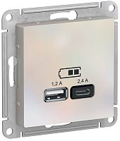 Розетка USB тип A+С без рамки Systeme Electric AtlasDesign 2-м. 2400мА жемчуг картинка